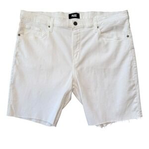 PAIGE Federal Iced Frost White Denim Shorts Mens 38 Raw Hem M800C67-058